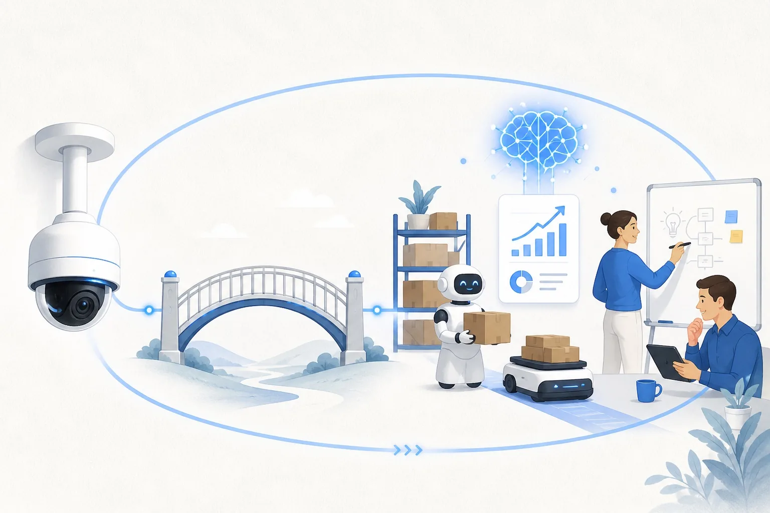 From an existing IP camera across a bridge to a digital brain and helpful robots, while people focus on judgment and creativity